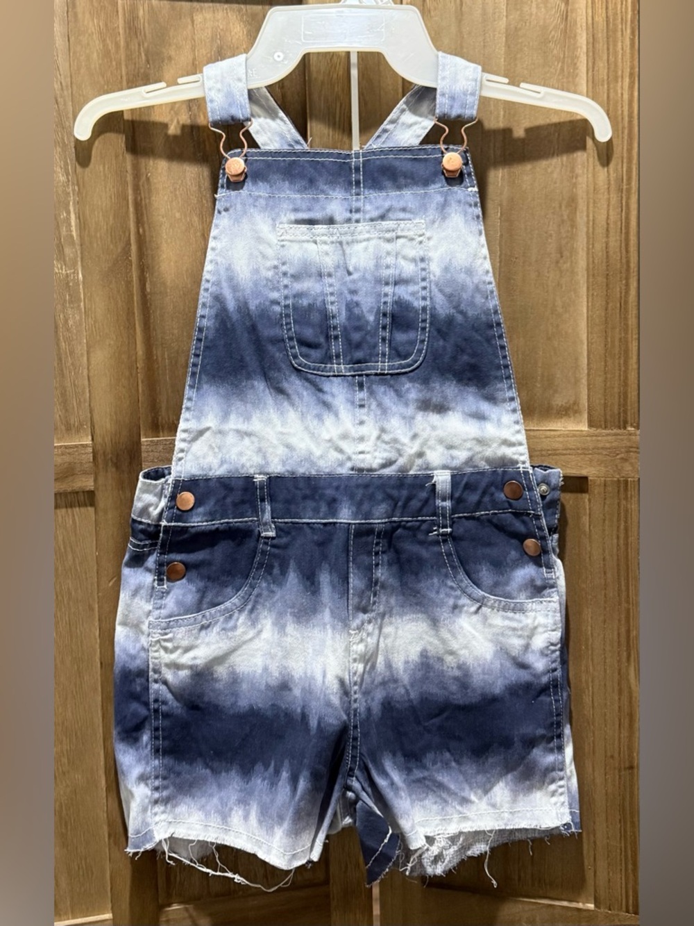 Girl's Kensie Girl Tie-Dye Denim Short Overalls.